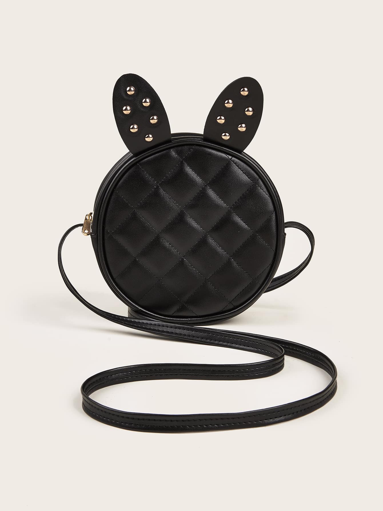 女孩衍縫鉚釘和兔耳朵裝飾圓形包 - 黑色 - 查看 1