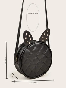 女孩衍縫鉚釘和兔耳朵裝飾圓形包 - 黑色 - 查看 5