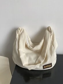 Letter Patch Decor Hobo Bag - Beige - View 1