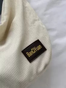 Letter Patch Decor Hobo Bag - Beige - View 5