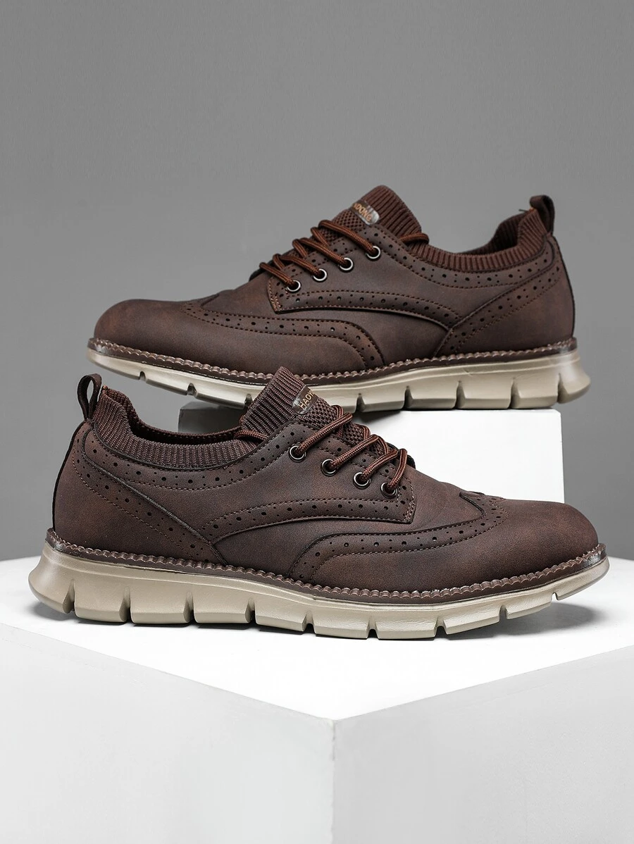 Hombres Zapatos oxford con diseño de parche de letra con cordón delantero - Marrón - Ver 1