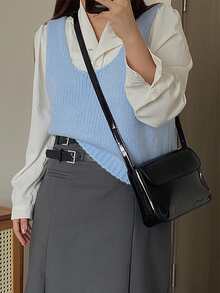 Đúng mốt Da giả Kết cấu Cái túi - màu đen - Xem 3