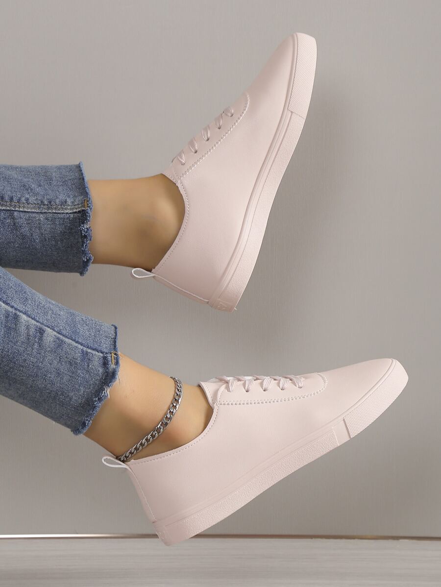 Lace-up Front Skate Shoes - Baby Pink - View 1
