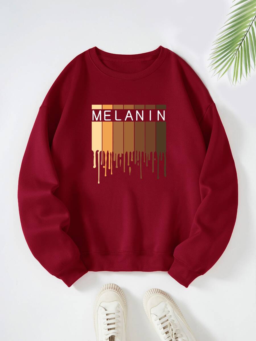 SHEIN LUNE Letter Graphic Thermal Sweatshirt - Burgundy - View 1