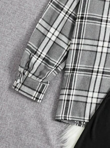 Calvaya con estampado de cuadros de hombros caídos Camisa & Vestido de tirantes - Multicolor - Ver 5