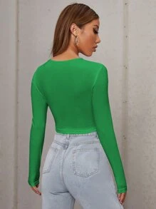 Muchica Camiseta corta fruncido tejido de canalé - Verde - Ver 2