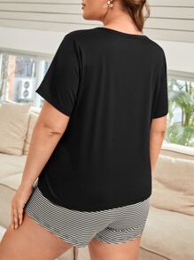 Plus Heart & Letter Graphic Sleep Tee - Black - View 2
