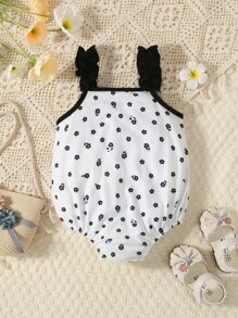 Baby Ditsy Floral Print Ruffle Trim Cami Bodysuit - White - View 2