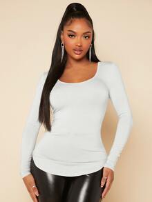 SHEIN SXY Áo thun nữ Xù màu trơn Giải trí - trắng - Xem 2