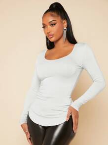 SHEIN SXY Áo thun nữ Xù màu trơn Giải trí - trắng - Xem 1