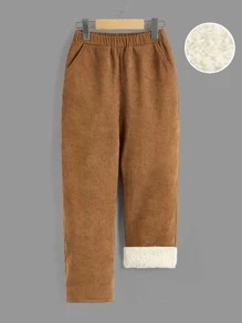 SHEIN 男孩毛絨內襯燈芯絨長褲 - 棕色 - 查看 1