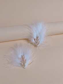 2入組珍珠和羽毛裝飾鴨嘴夾 - 彩色 - 查看 1