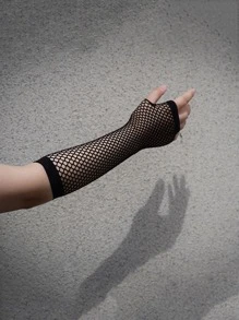 时尚女士配饰渔网露指手套女巫万圣节配饰冬季手套 - 黑色 - 查看 2