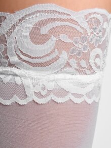 蕾絲邊過膝襪 - 白色 - 查看 4
