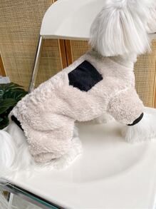 1pc Contrast Binding Pocket Detail Pet Jumpsuit - Apricot - View 1