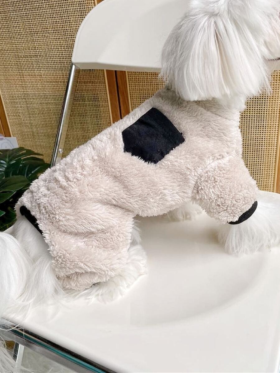 1pc Contrast Binding Pocket Detail Pet Jumpsuit - Apricot - View 1