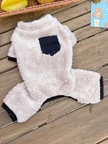 1pc Contrast Binding Pocket Detail Pet Jumpsuit - Apricot - View 2