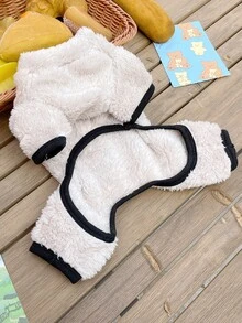 1pc Contrast Binding Pocket Detail Pet Jumpsuit - Apricot - View 3