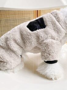 1pc Contrast Binding Pocket Detail Pet Jumpsuit - Apricot - View 4