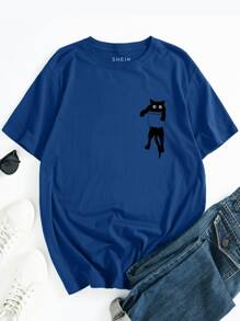 Men Cartoon Graphic Tee - Navy Blue - View 1
