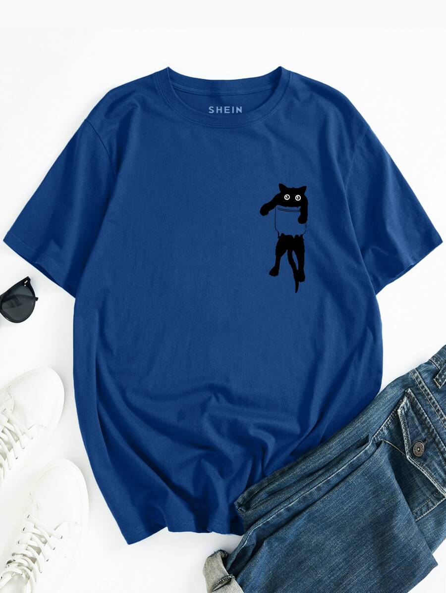 Men Cartoon Graphic Tee - Navy Blue - View 1
