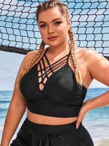 Top bikini con tira cruzada delantera - Negro - Ver 3