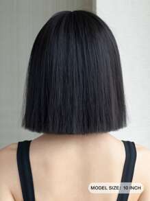 黑色短直鲍勃假发带刘海 10 英寸时尚女士假发合成耐热假发日常使用假发初学者友好，适合各种场合，包括圣诞节、新年、派对、度假、冬季 - 黑色 - 查看 3