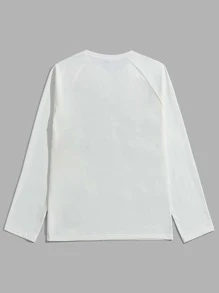 Manfinity Hombres Camiseta con estampado de letra de manga raglán - Blanco - Ver 2