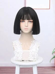 黑色短直鲍勃假发带刘海 10 英寸时尚女士假发合成耐热假发日常使用假发初学者友好，适合各种场合，包括圣诞节、新年、派对、度假、冬季 - 黑色 - 查看 5