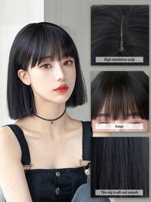 黑色短直鲍勃假发带刘海 10 英寸时尚女士假发合成耐热假发日常使用假发初学者友好，适合各种场合，包括圣诞节、新年、派对、度假、冬季 - 黑色 - 查看 7