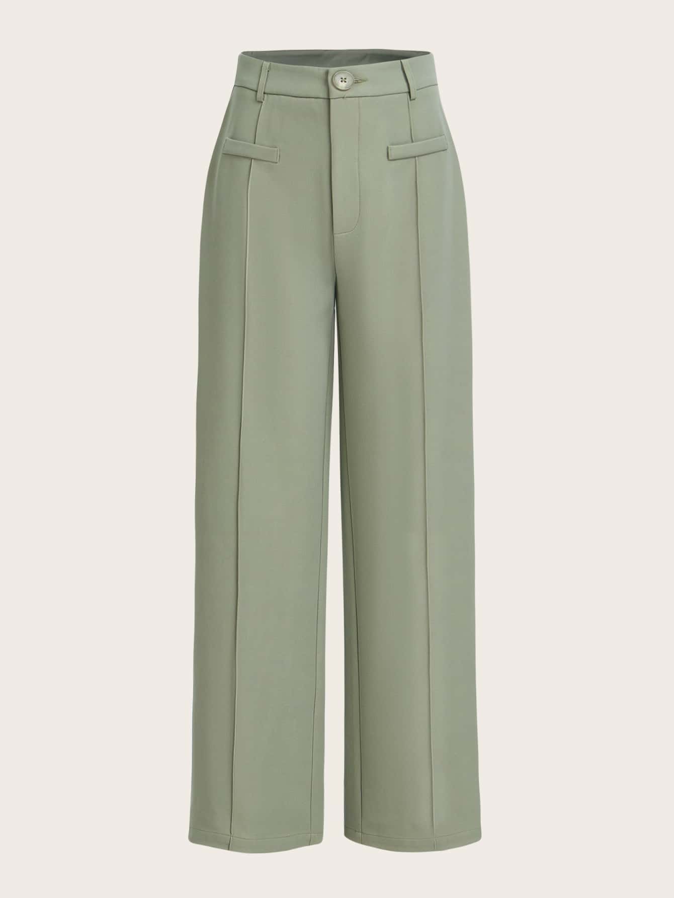 SHEIN MOD High Waist Straight Leg Pants - Mint Green - View 1