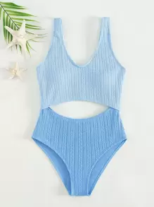 Teen Girls Cut Out One Piece Swimsuit - Blue - View 1