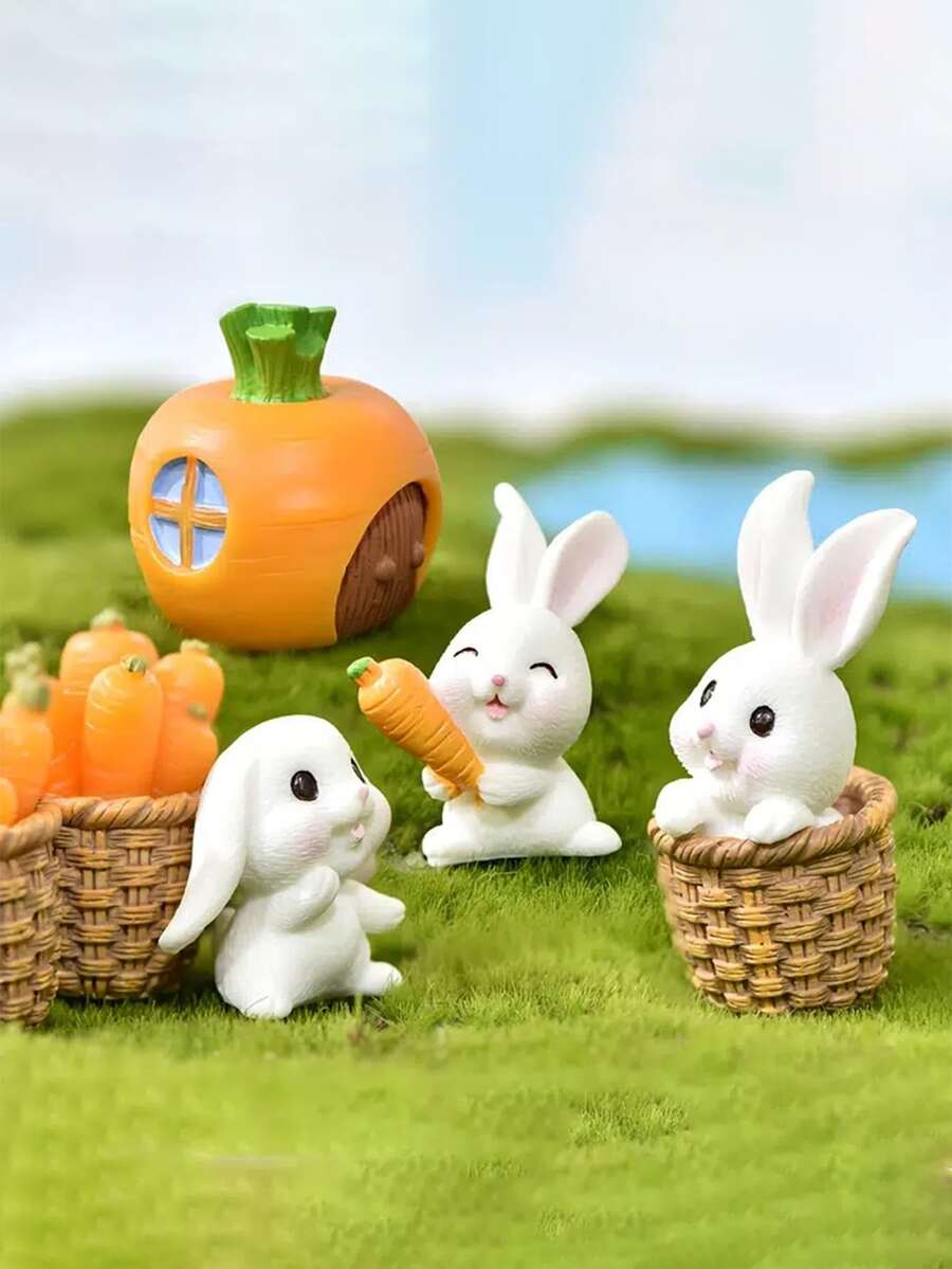 7 piezas Adorno conejo & en forma de zanahoria jardín - Multicolor - Ver 1