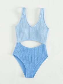 Teen Girls Cut Out One Piece Swimsuit - Blue - View 5
