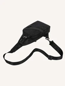 迷你男士迷彩圖案單肩包胸包,禮品適用於父親 - 黑色 - 查看 2