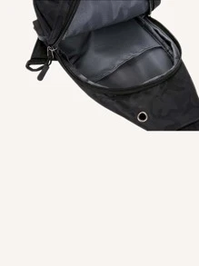 迷你男士迷彩圖案單肩包胸包,禮品適用於父親 - 黑色 - 查看 5