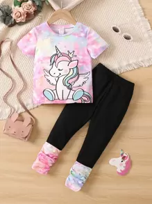 SHEIN Cô Gái Trẻ Nhuộm buộc Hoạt hình Giải trí Dễ thương Kỳ lân Vòng cổ Tay thường 2 cái/bộ Cho mùa hè - Nhiều màu - Xem 1