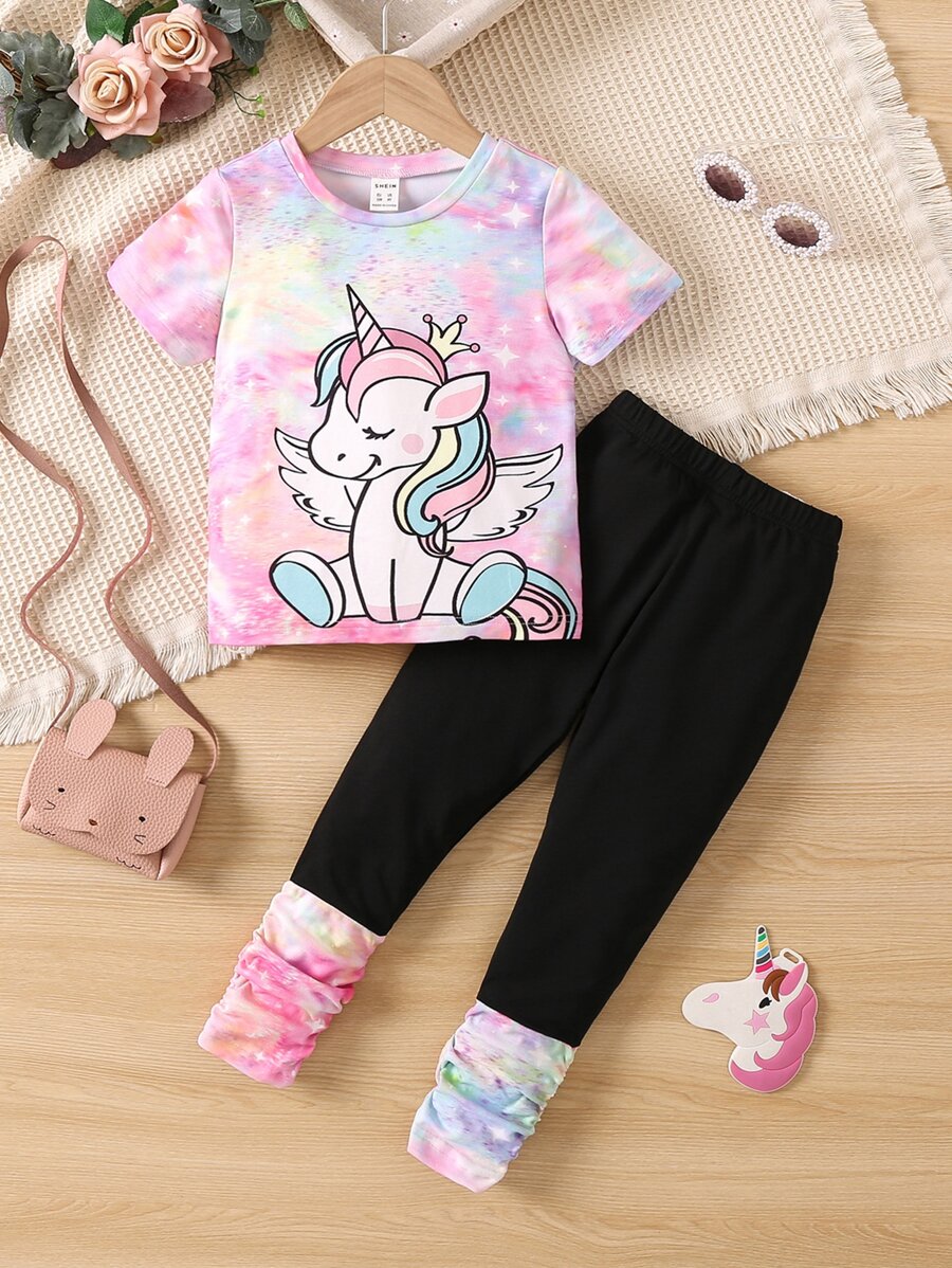 SHEIN Cô Gái Trẻ Nhuộm buộc Hoạt hình Giải trí Dễ thương Kỳ lân Vòng cổ Tay thường 2 cái/bộ Cho mùa hè - Nhiều màu - Xem 1