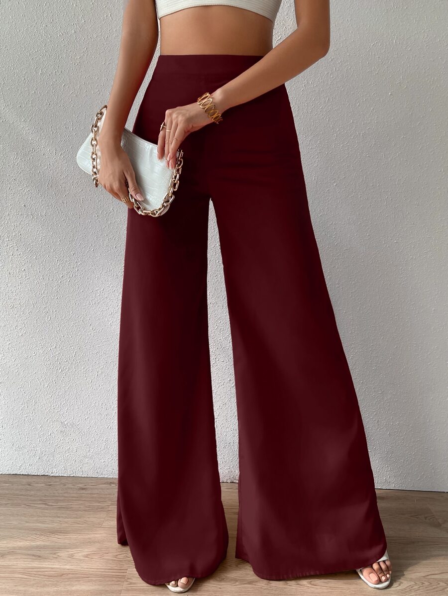 Chiquease High Waist Wide Leg Trousers - Burgundy - View 1
