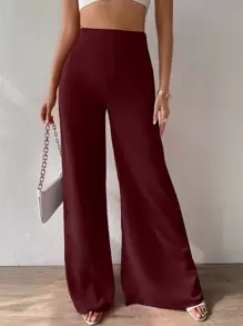 Chiquease High Waist Wide Leg Trousers - Burgundy - View 4