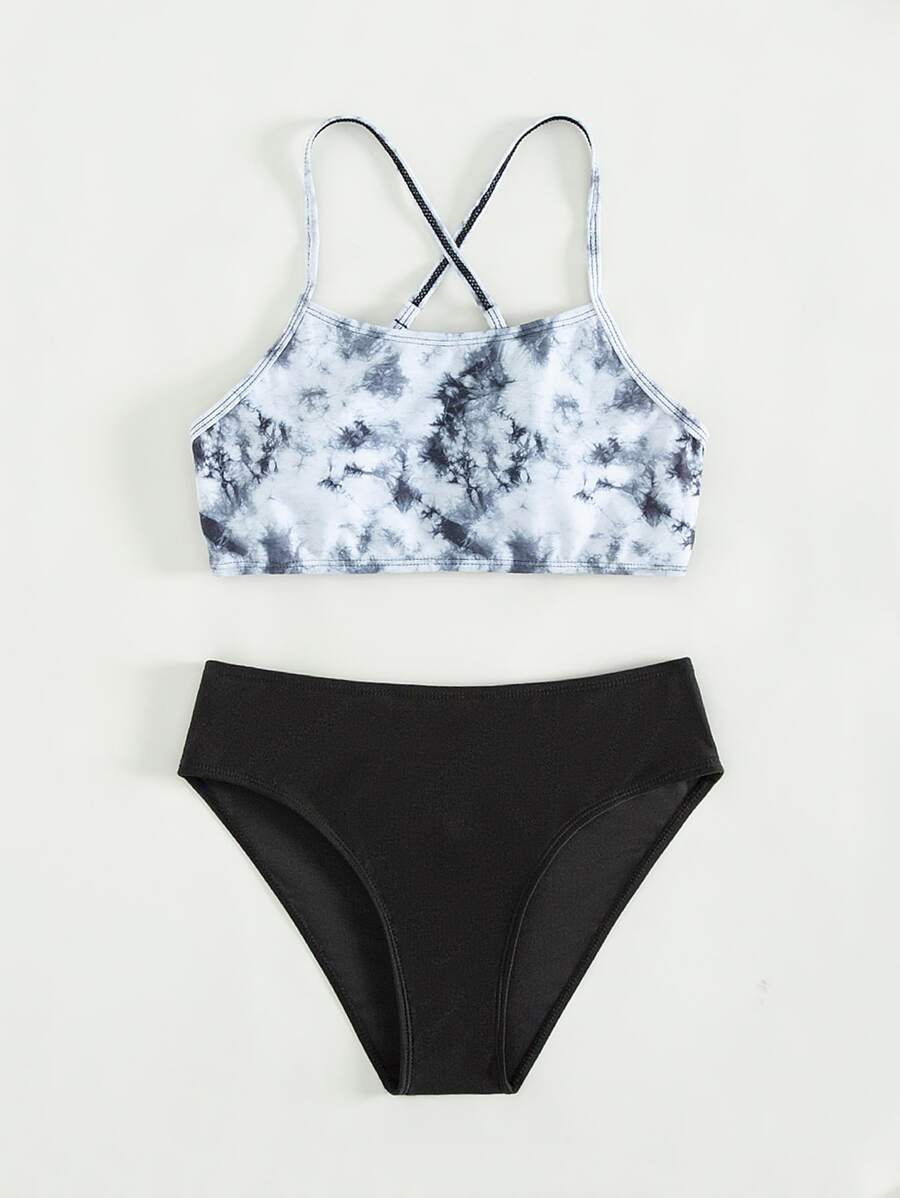 少女扎染交叉后背比基尼套装夏季海滩