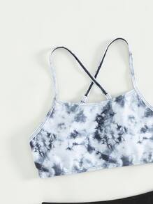 少女扎染交叉后背比基尼套装夏季海滩