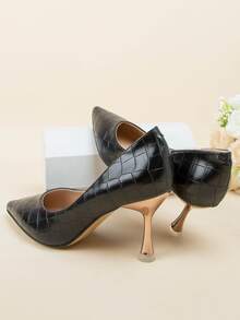 Zapatos de tacón con cocodrilo en relieve de punta con tacón - Negro - Ver 4