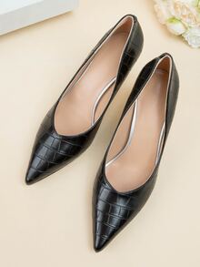 Zapatos de tacón con cocodrilo en relieve de punta con tacón - Negro - Ver 6