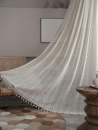 幾何鏤空流蘇裝飾單片透視窗簾