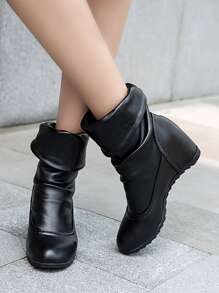 Studded Decor Hidden Wedge Boots - Black - View 3