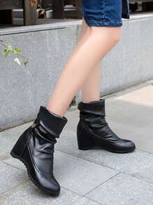 Studded Decor Hidden Wedge Boots - Black - View 4