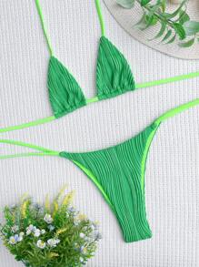 Micro Triangle Thong Summer Beach Bikini Set - Green - View 4