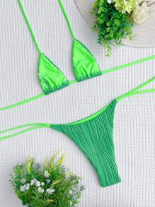 Micro Triangle Thong Summer Beach Bikini Set - Green - View 6