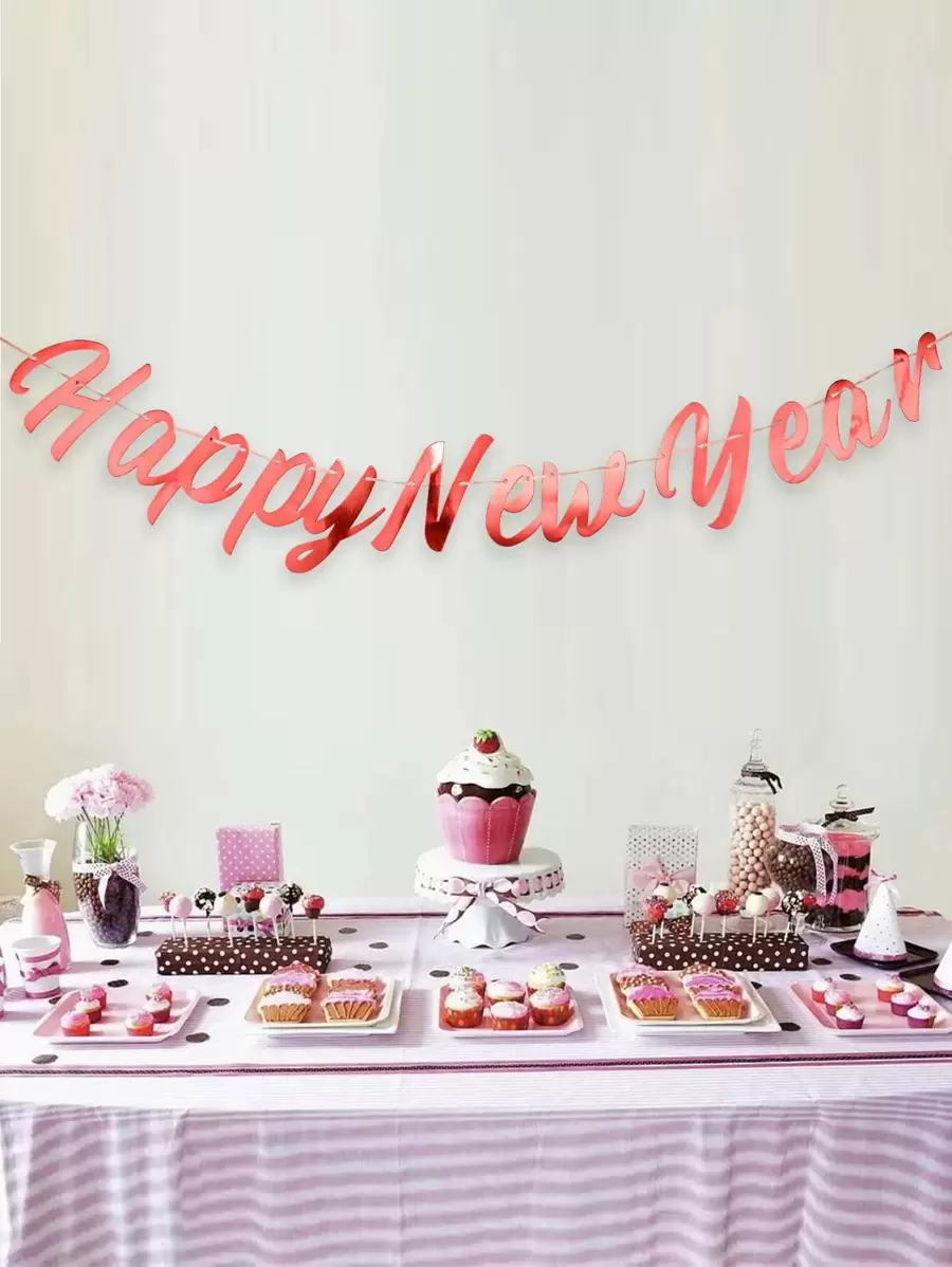 Metallic New Year Pull Flag - Red - View 1